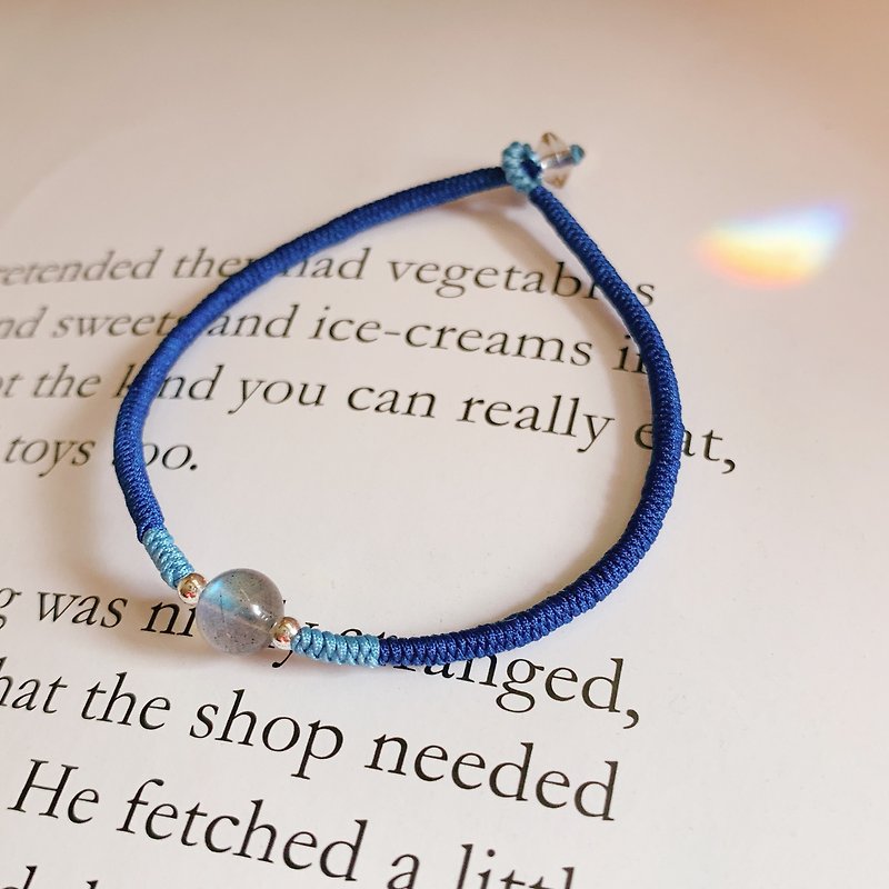 Handmade blue diffuse dream woven bracelet transport natural Moonstone Silver beads diamond anklets hand rope knot - Bracelets - Semi-Precious Stones Blue