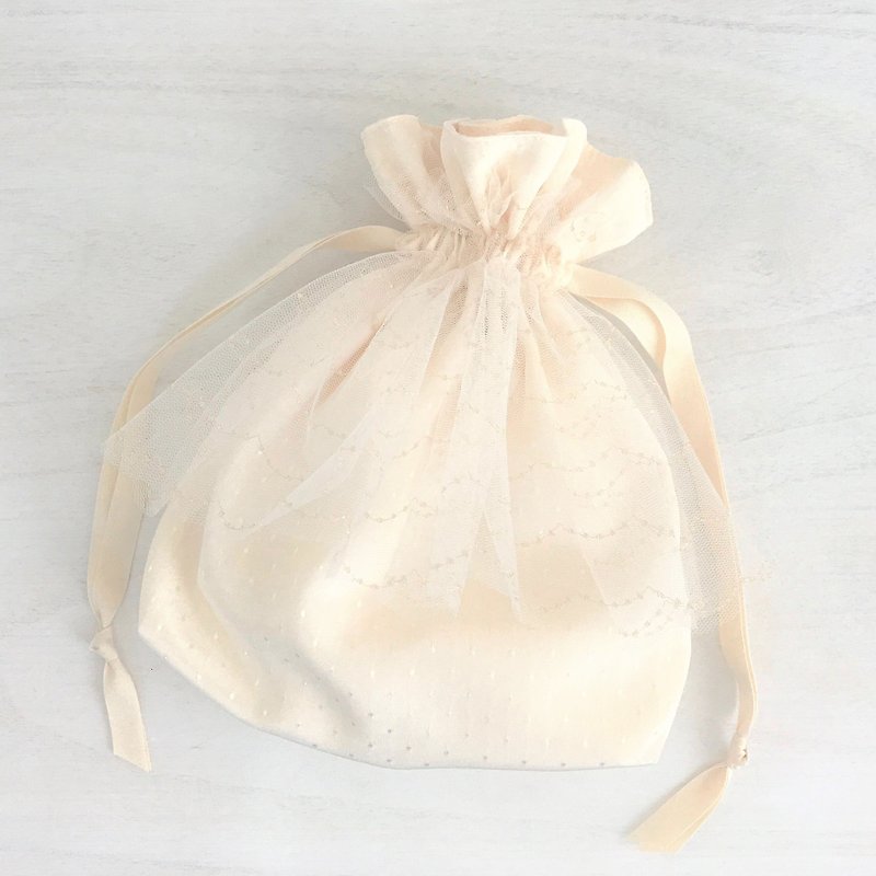 Lamellame Scallop Tulle Gather Ruffle Drawstring Ivory - Toiletry Bags & Pouches - Polyester Yellow