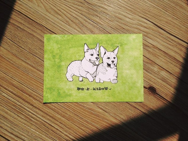 【動物シリーズ】はがきを彩るコーギー兄弟 - カード・はがき - 紙 グリーン