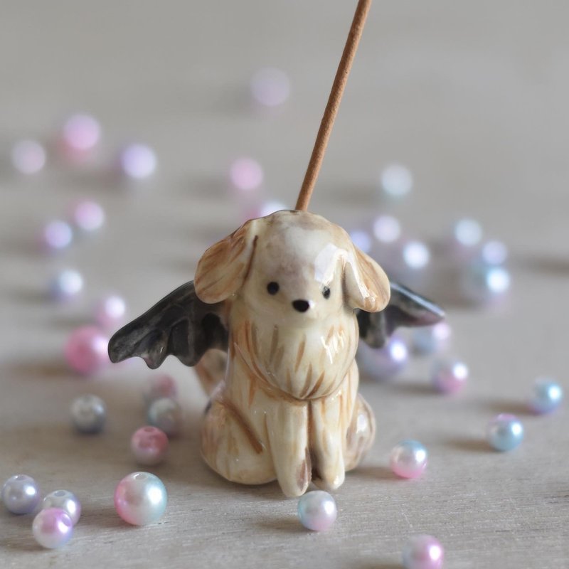 Little Devil Dog Incense sticks/Dried Flower Holder - Items for Display - Porcelain Orange