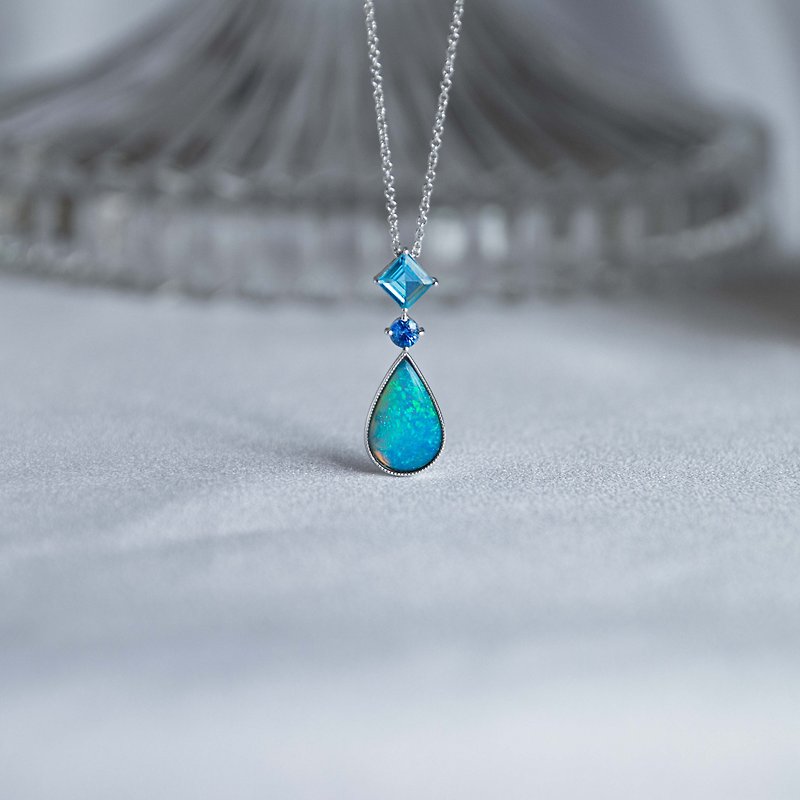 14K Australian Opal K Gold Necklace - Necklaces - Gemstone Blue