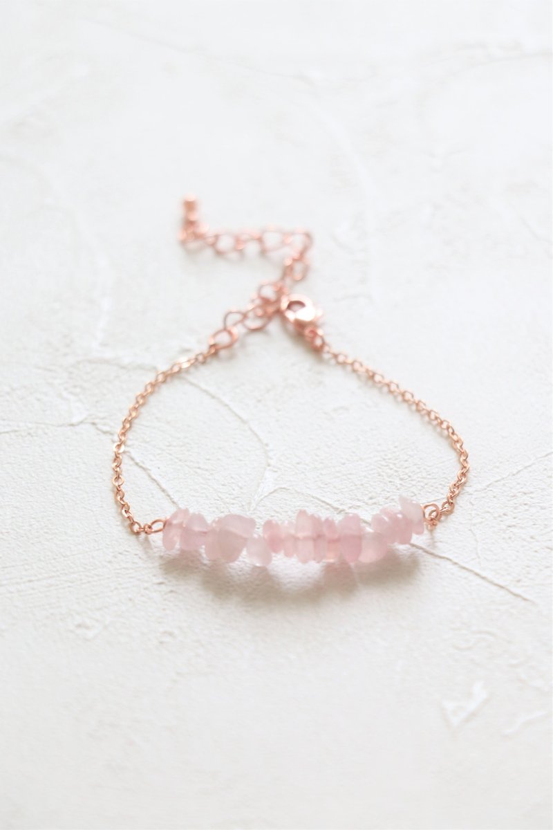 Rose quartz bracelet - natural crystal bracelet rose gold plated bracelet - Bracelets - Gemstone Pink