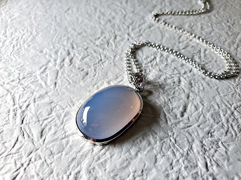 Natural blue chalcedony sterling silver pendant - Necklaces - Gemstone Blue