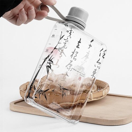 卜A杯 boeibei 茶飲竹林 隨行杯500ml 方形透明扁平水杯