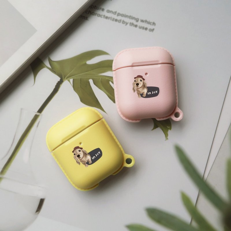 AirPods / AirPods Pro 奶油臘腸犬 保護套 TPU收納盒 附掛勾 - AirPods/耳機保護套 - 塑膠 黃色