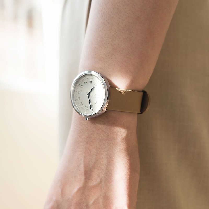 Drizzle 34mm beige Italian belt Swiss movement Sapphire glass MAVEN - นาฬิกาผู้หญิง - หนังแท้ ขาว