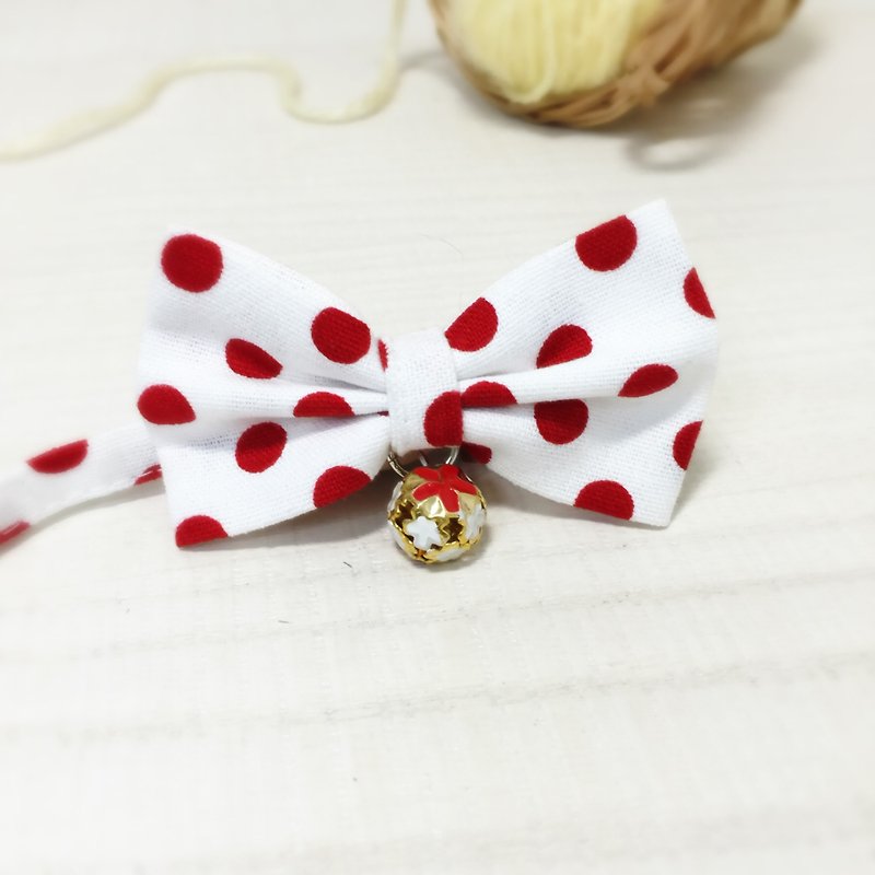 Red dot cat mini dog small dog bow decorative collar - Collars & Leashes - Cotton & Hemp Red