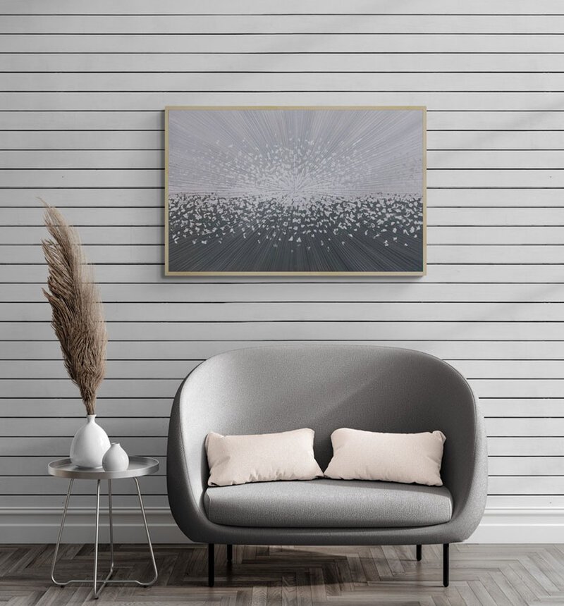 Abstract Gray Canvas Paintings Minimalist Art Modern Art - ตกแต่งผนัง - ผ้าฝ้าย/ผ้าลินิน สีเงิน