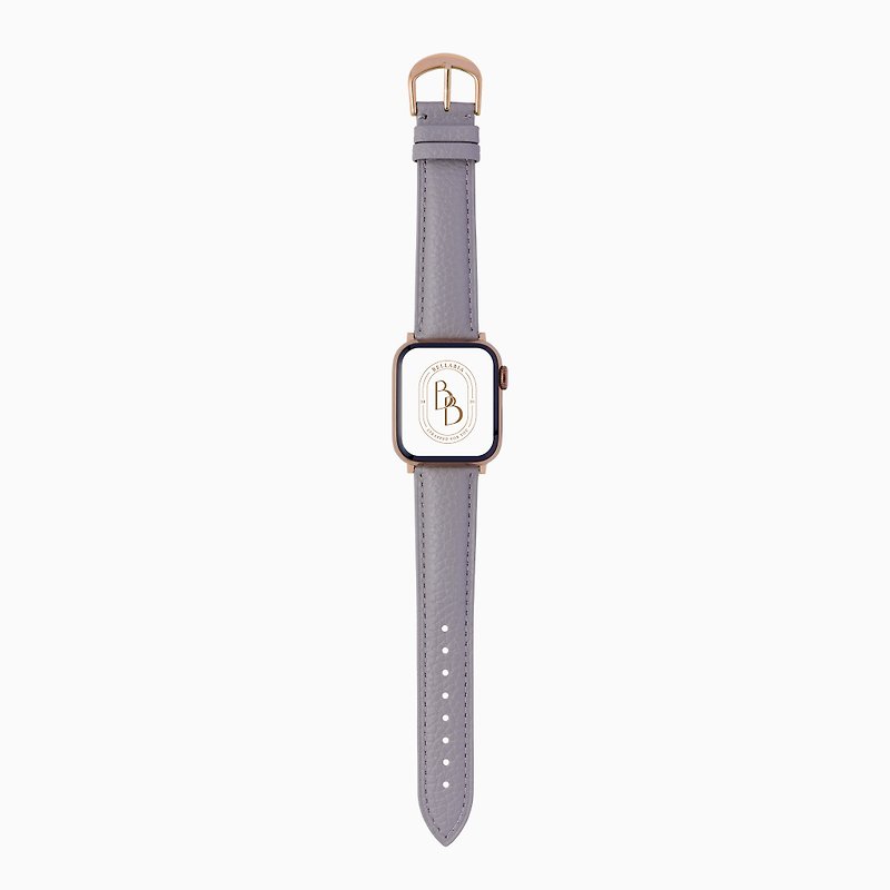 Apple Watch Litchi Calfskin Gray Leather Strap S8/7/6/5/4/3/2/1/SE - Watchbands - Genuine Leather Silver