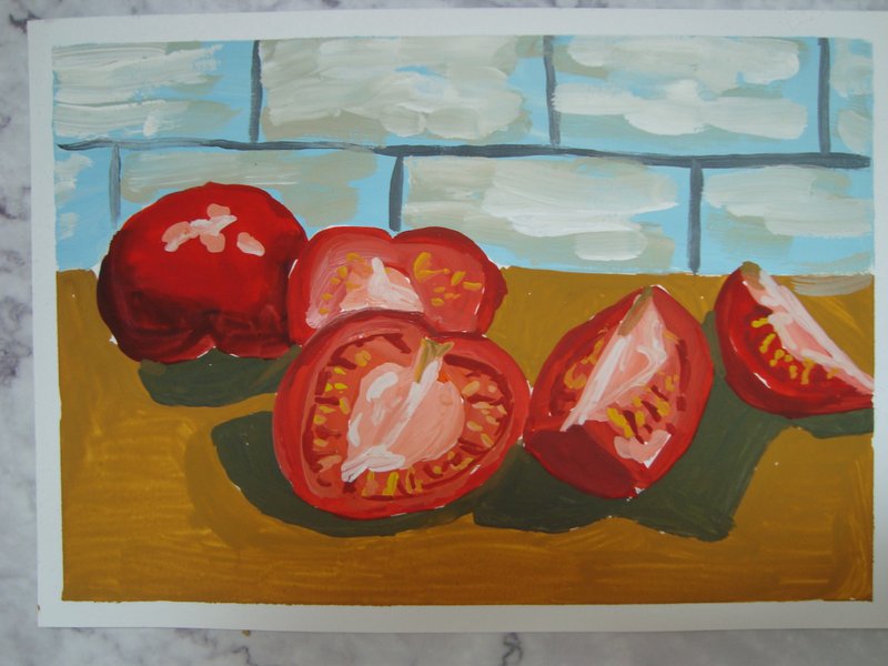 Gouache painting Tomatos still life, Original Art - ตกแต่งผนัง - กระดาษ สีแดง