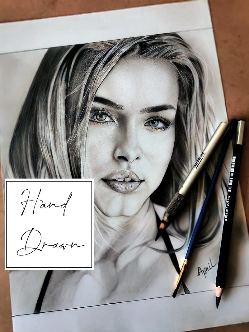Custom Made To Order Pencil Hand Drawn Portrait From Photo - 壁貼/牆壁裝飾 - 紙 