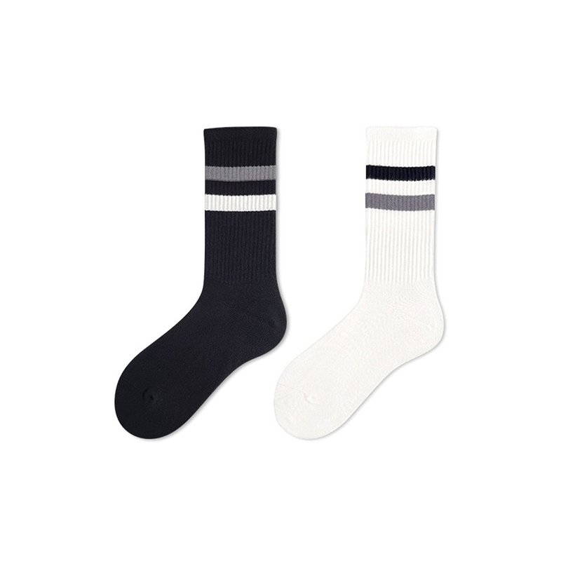 TopBasics Two Tone Stripe Socks - ถุงเท้า - ผ้าฝ้าย/ผ้าลินิน ขาว