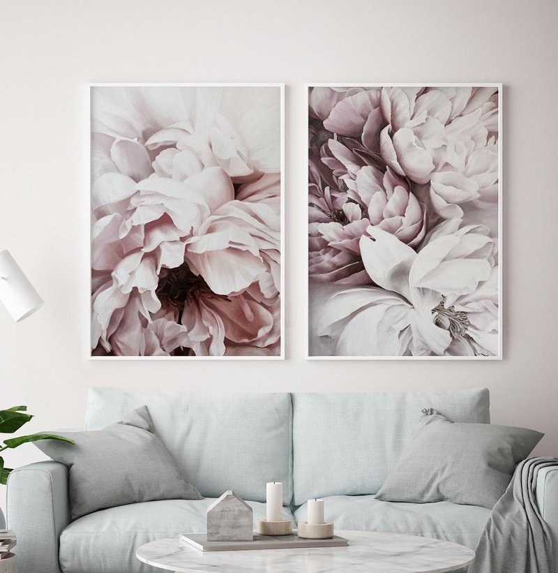 Peony Painting | Large flower painting | Pink flowers painting| set Pink Peonies - 壁貼/牆壁裝飾 - 棉．麻 粉紅色