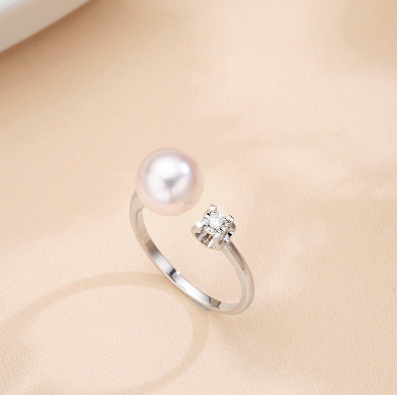 Akoya | Princess | 18K White Gold | Diamond Ring - แหวนทั่วไป - ไข่มุก 