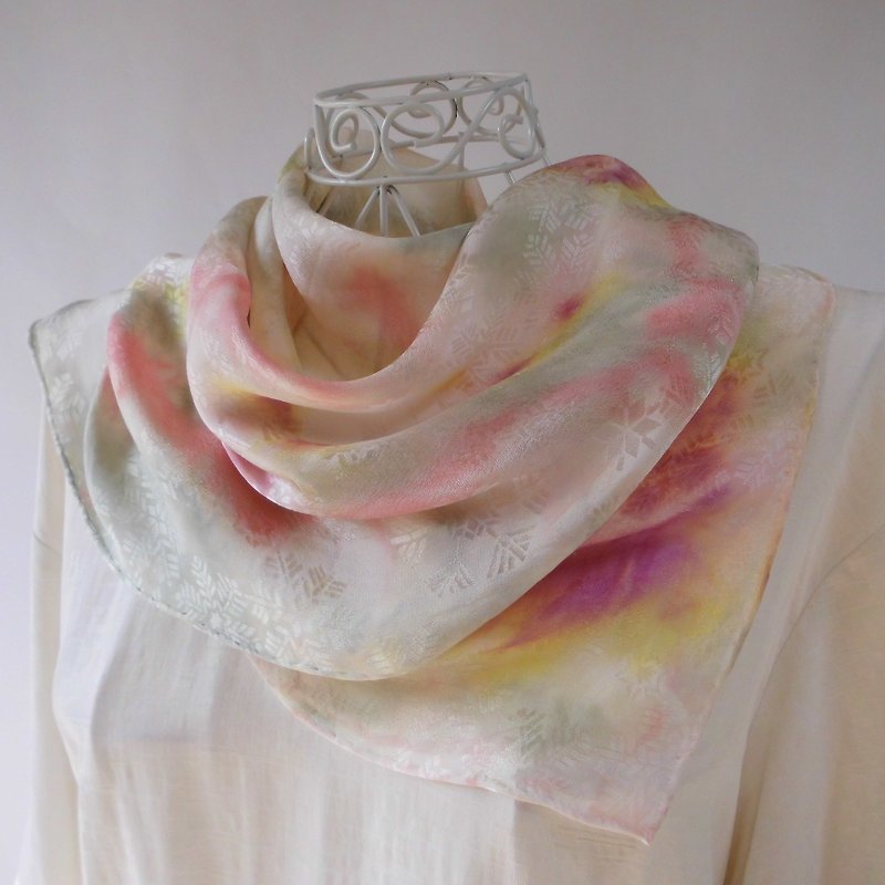 Hand-painted silk short stole_flowers flower lover in the snow-yellow_2 - Knit Scarves & Wraps - Silk Yellow