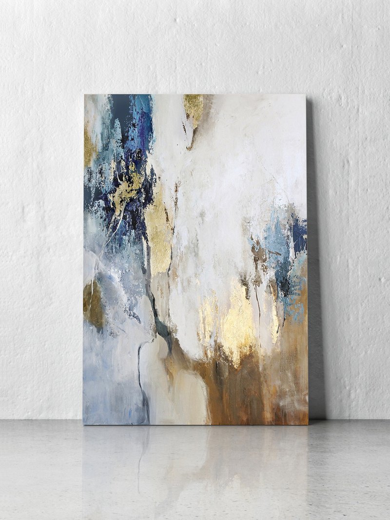 Blue and gold wall art|Blue abstract wall art| Blue abstract painting| Blue Flow - 壁貼/牆壁裝飾 - 棉．麻 藍色