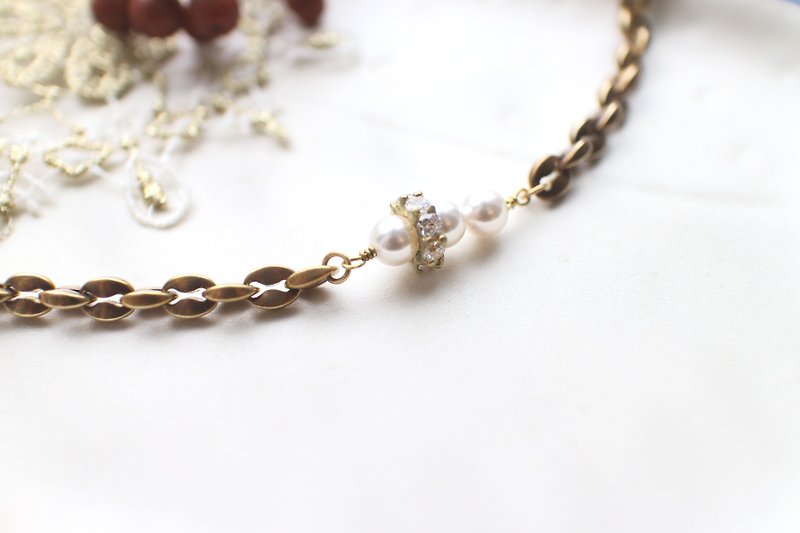 Mermaid-Pearls  zircon  brass handmade bracelet - สร้อยข้อมือ - โลหะ สีทอง