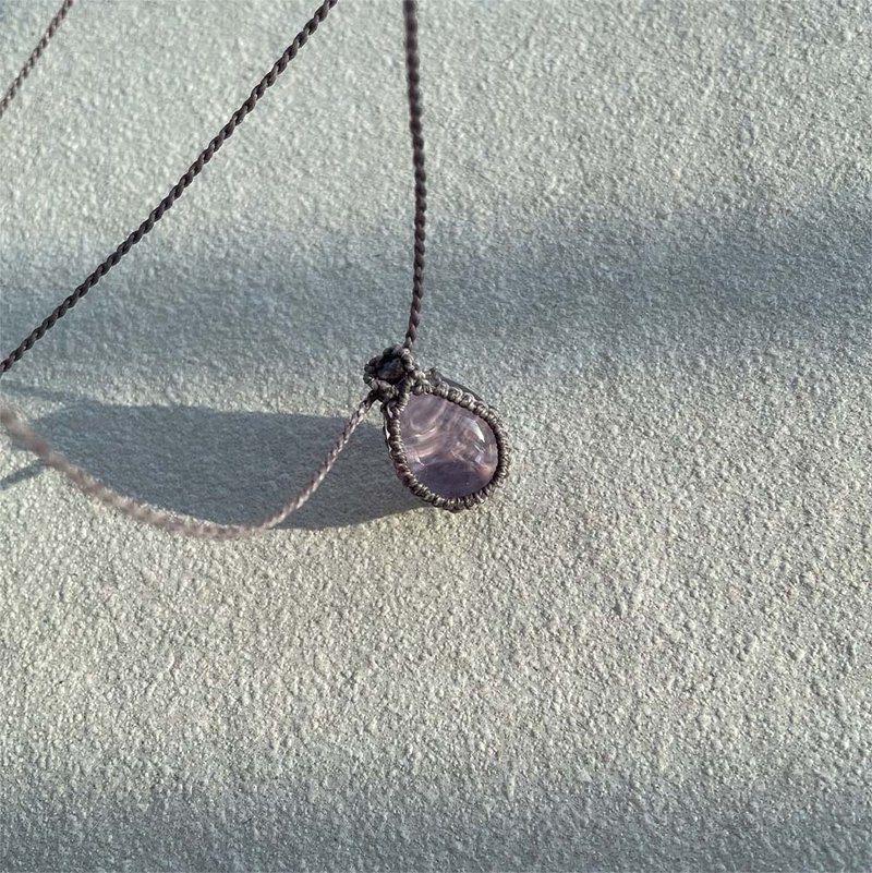 Amethyst Vintage Macrame Stone Necklace - 長項鍊 - 半寶石 紫色