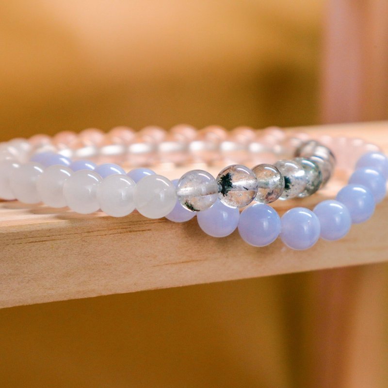 【Continuous Peach Blossoms of Wealth】Simple double circle I rose quartz. Aquamarine. Green Ghost. white jade - Bracelets - Jade 