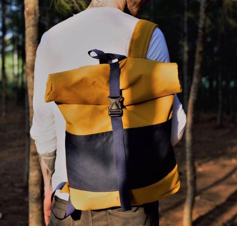 Yellow Roll Top canvas backpack Waterproof / Travel Backpack - 後背包/背包/書包 - 其他材質 黃色