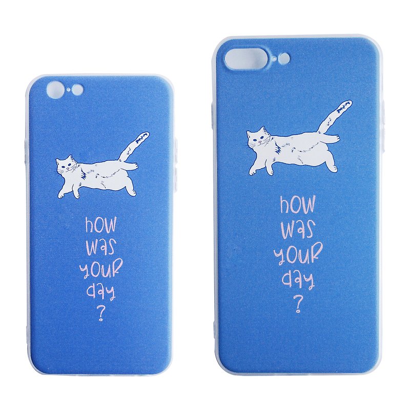 Original hand-painted cat cute phone case - เคส/ซองมือถือ - วัสดุอื่นๆ สีน้ำเงิน