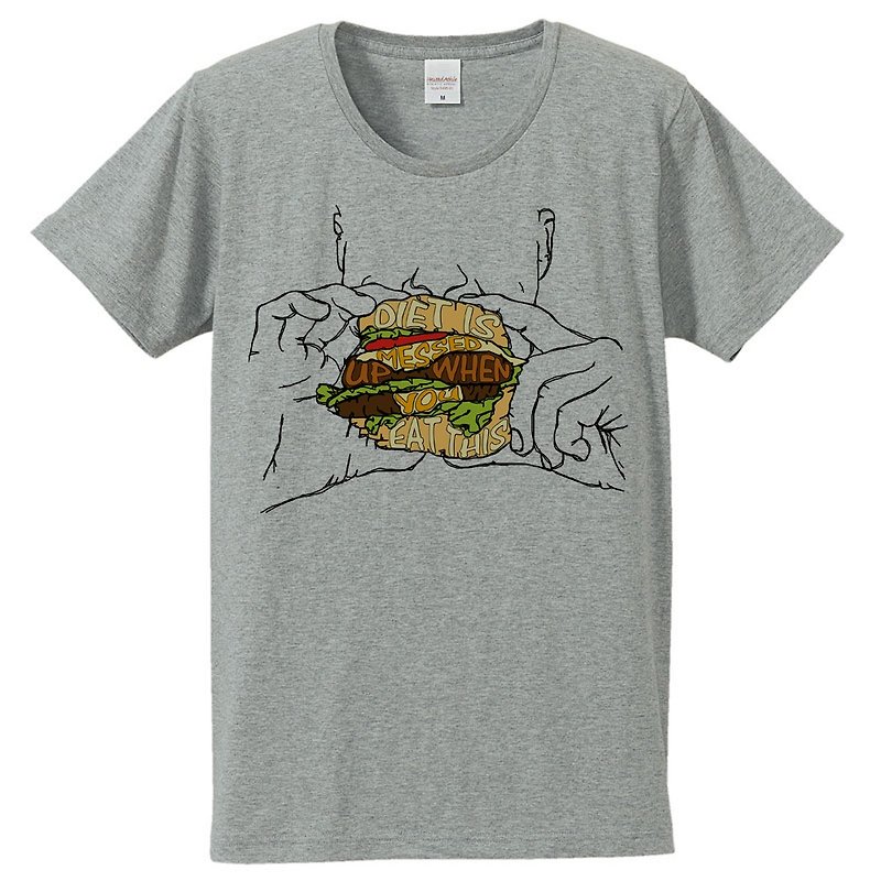 T-shirt / Diet is messed up when you eat this (Gray) - เสื้อยืดผู้ชาย - ผ้าฝ้าย/ผ้าลินิน สีเทา