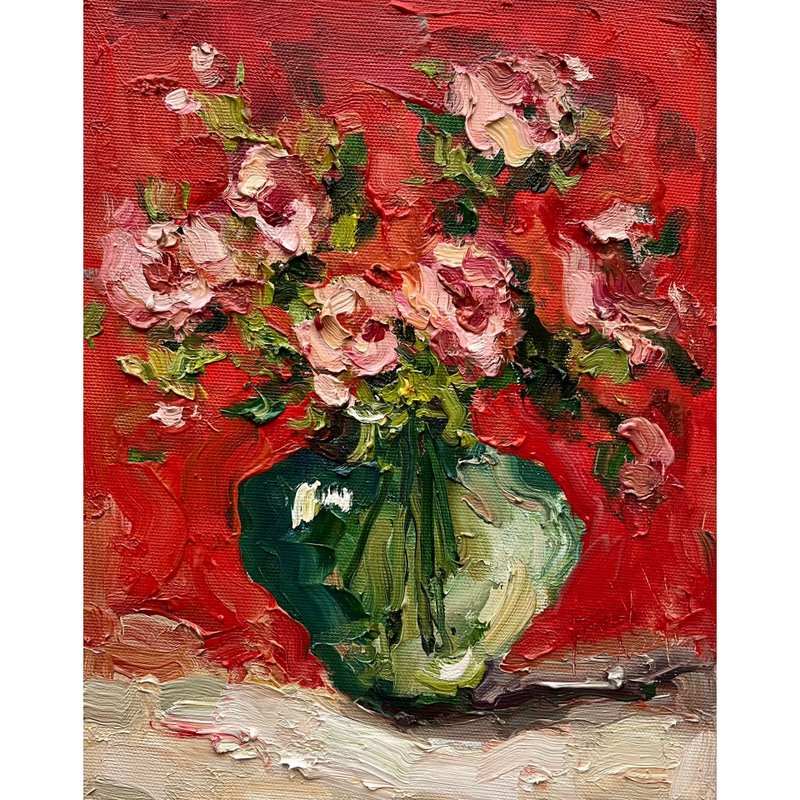 Floral Painting Peony Original Art Peonies Impasto Painting Flowers Abstract - ตกแต่งผนัง - วัสดุอื่นๆ สีม่วง