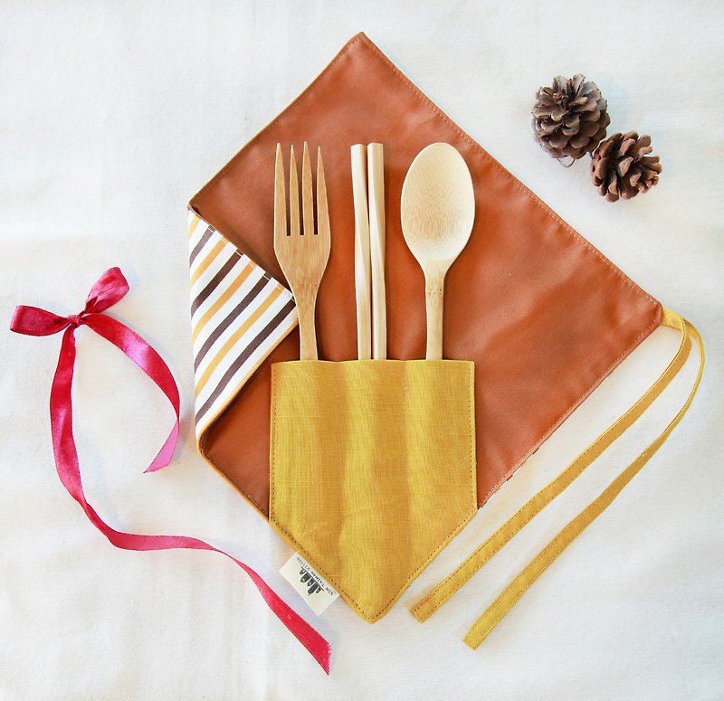 【限量！一角餐具組】- 牛奶糖果紙 - 可愛 特色 禮物 條紋 - 筷子/筷子架 - 棉．麻 咖啡色