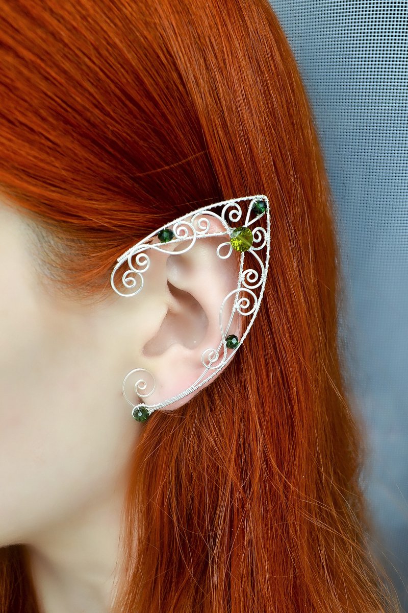 Elf ear cuffs no piercing, elf ears - 耳環/耳夾 - 銅/黃銅 綠色