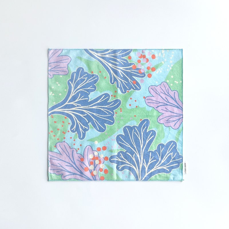 Fern Pattern Cotton Handkerchief - Platycerium ridleyi - ผ้าเช็ดหน้า - ผ้าฝ้าย/ผ้าลินิน สีน้ำเงิน
