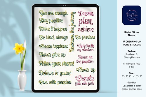 toeidesign 17Digital Planner Sticker: Inspirational Quotes in Sunflowers and Cherry Blossom