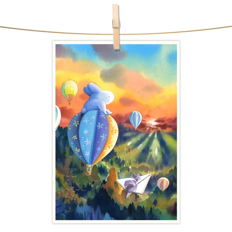 afu watercolor illustration postcard-Dream Hot Air Balloon - Cards & Postcards - Paper Multicolor