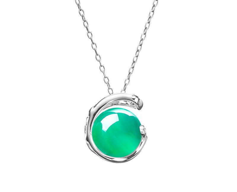 Green Onyx 925 Sterling Silver Pendant Necklace, Deep Green Birthstone Jewelry - สร้อยคอทรง Collar - เงินแท้ สีเขียว