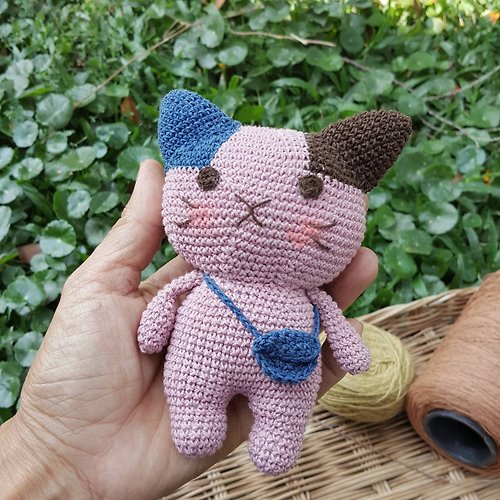 ChiangmaiCotton Natural Dyed Cotton Crochet Doll, Kitty Cat, Pink