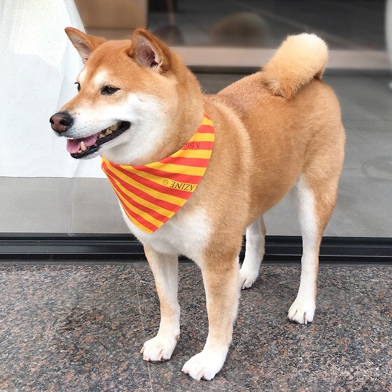 Dog Exclusive Name Scarf-Customized (Medium-sized Dog)-Yellow Stripes - ปลอกคอ - ผ้าฝ้าย/ผ้าลินิน สีเหลือง