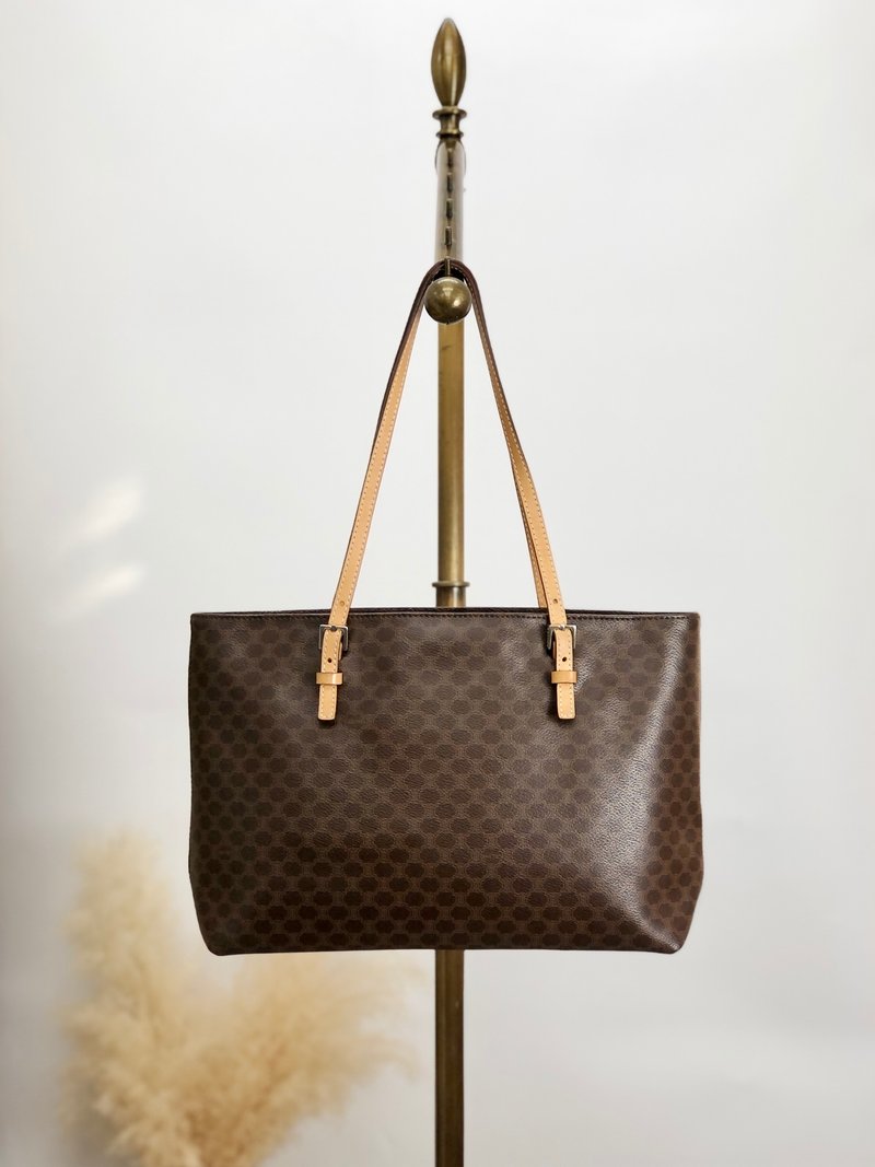 [Direct from Japan, Brand New Used Bag] CELINE Macadam Handbag Brown PVC/Leather Tote Bag PP-SA-0097 Old br27j2 - กระเป๋าถือ - วัสดุกันนำ้ สีนำ้ตาล