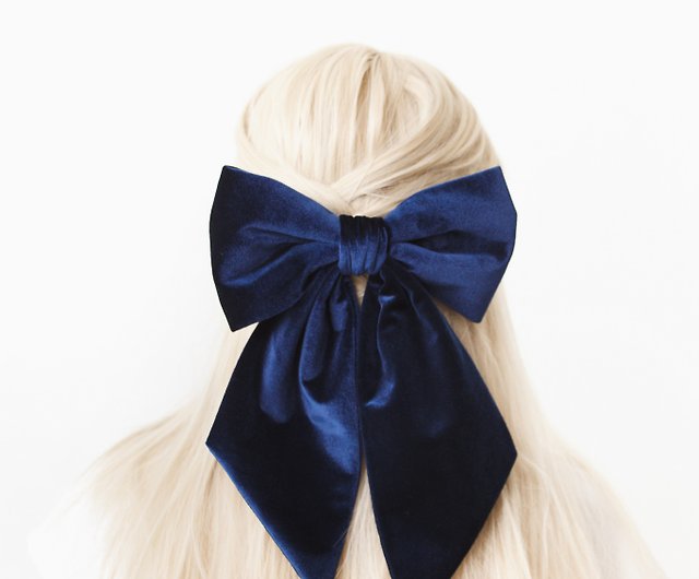 Big bow hair clip for girl, Lolita hair bow velvet, Navy blue wedding -  Shop maili Hair Accessories - Pinkoi