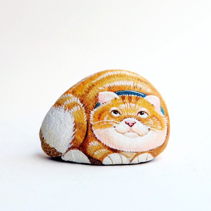 Cat stone painting,original art. - 玩偶/公仔 - 石頭 橘色