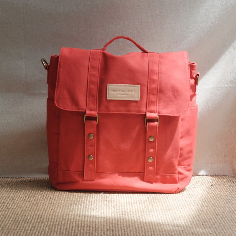 KELLY - canvas backpack /  messenger bag (red) - กระเป๋าเป้สะพายหลัง - ผ้าฝ้าย/ผ้าลินิน สีแดง