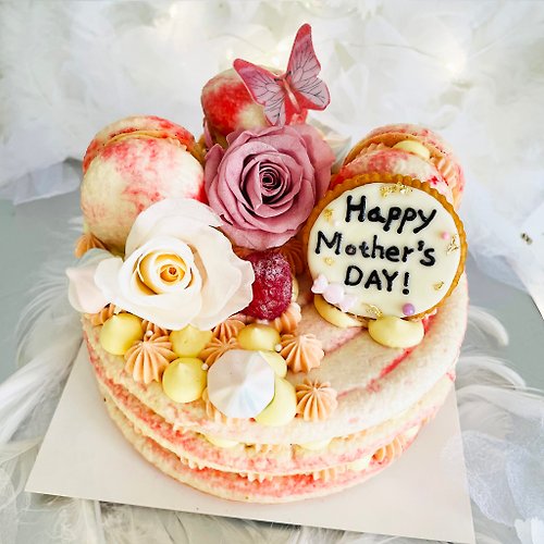 妍藝甜點Cynzen Dessert-藝術擠花馬卡龍 6吋馬卡龍塔-永生花香草覆盆莓【生日蛋糕、母親節蛋糕】