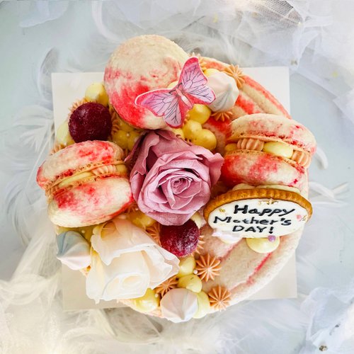【ミッチー様】フェイクスイーツ◆小花のブーケ&ベリー飾り♡バニラマカロンケーキ◆ ミッチー様】フェイクスイーツ◇小花のブーケ&ベリー飾り