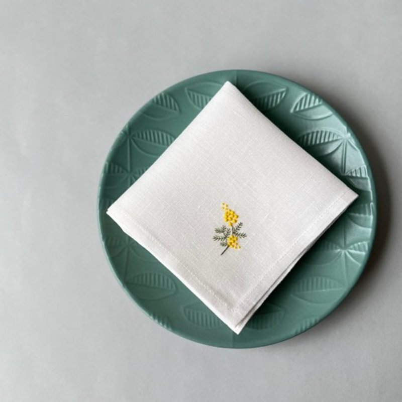 Pinkoi Proxy Purchase - Delicate Mimosa | Hand-embroidered and hand-sewn soft Linen handkerchief - Other - Cotton & Hemp 