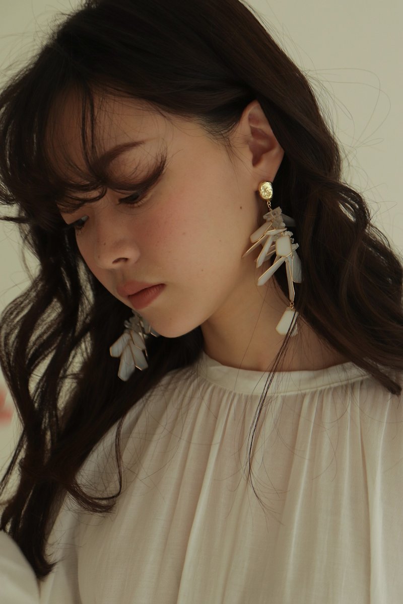 In Love Poets Earrings/ Clip-On Resin Earrings Bridal Earrings Wedding Jewelry - Earrings & Clip-ons - Crystal White