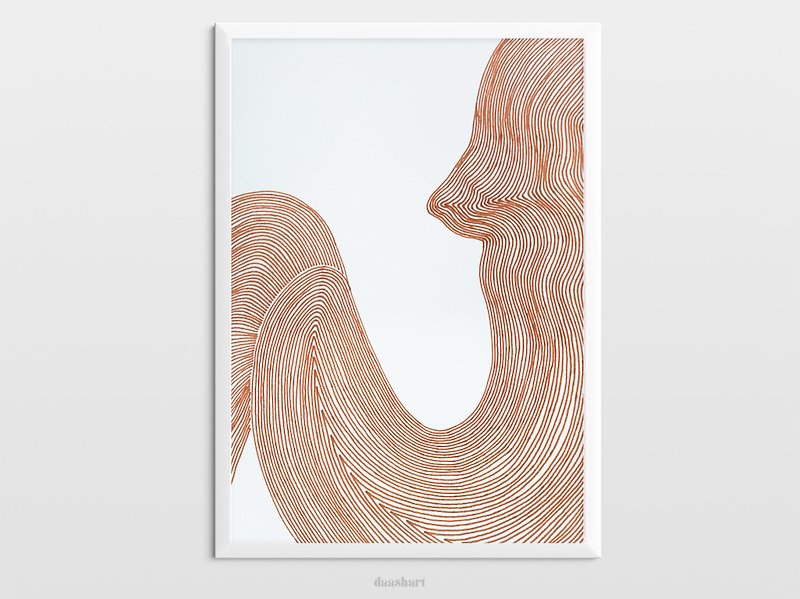 Unique abstract woman line art Original drawing artwork Modern poster - Posters - Paper Brown