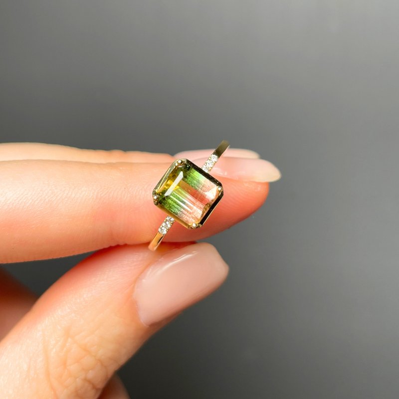 The Fusion - 天然西瓜雙色碧璽(1.28ct ) 18k黃金鑽戒 - 戒指 - 貴金屬 