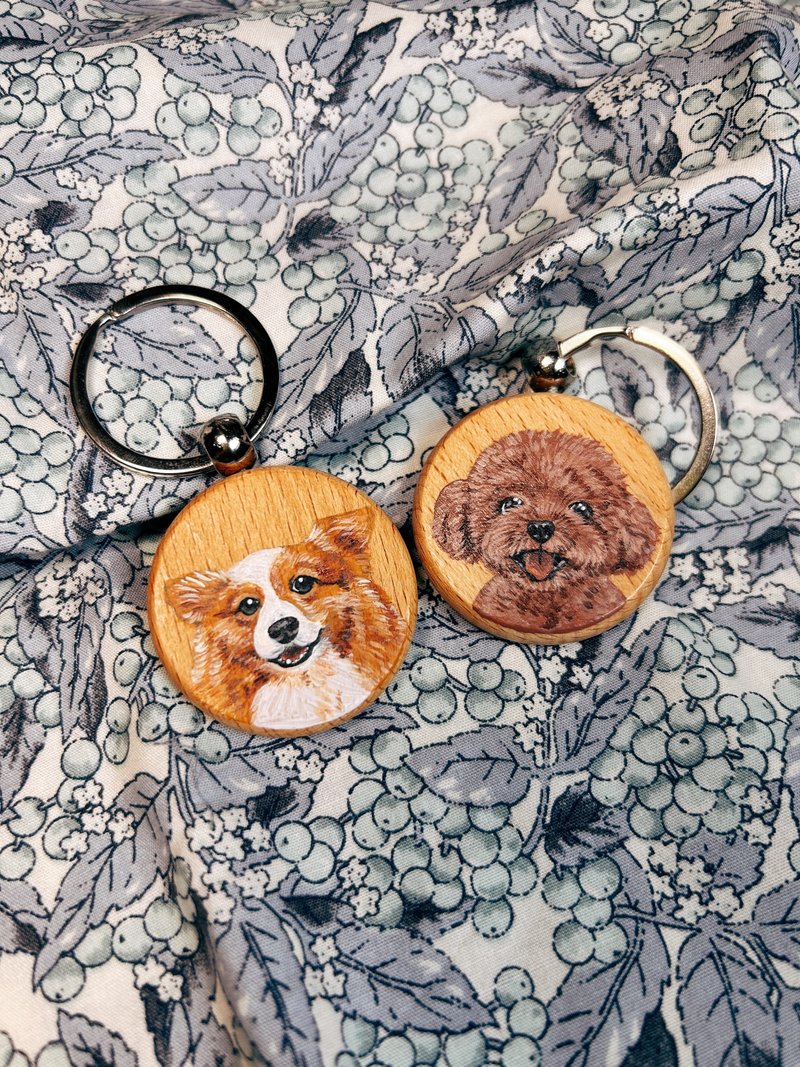 CUSTOM PET DRAWING on Circle Shape wood keychain - Custom Pillows & Accessories - Wood Multicolor