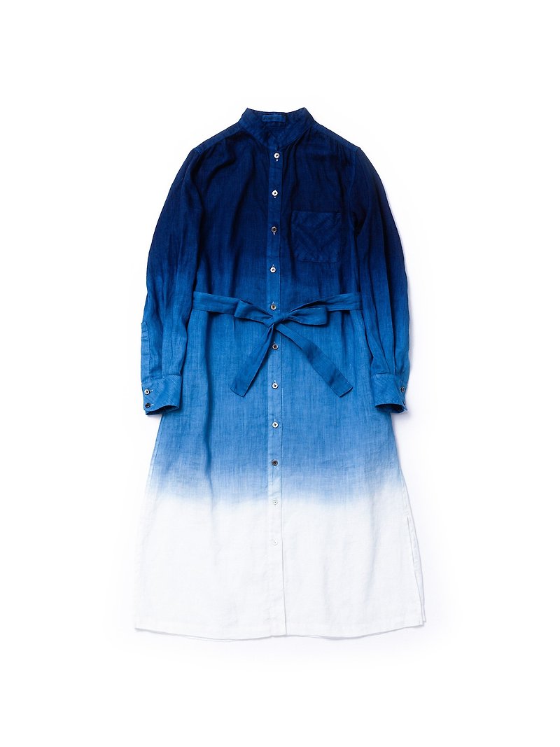"Urban Thinker" Shirt Gown - 連身裙 - 棉．麻 藍色