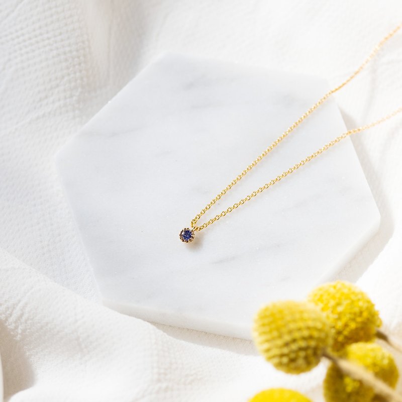 [Series] small round small round diamond drilling package 14K gold necklace - purple blue - สร้อยคอ - เครื่องเพชรพลอย สีน้ำเงิน