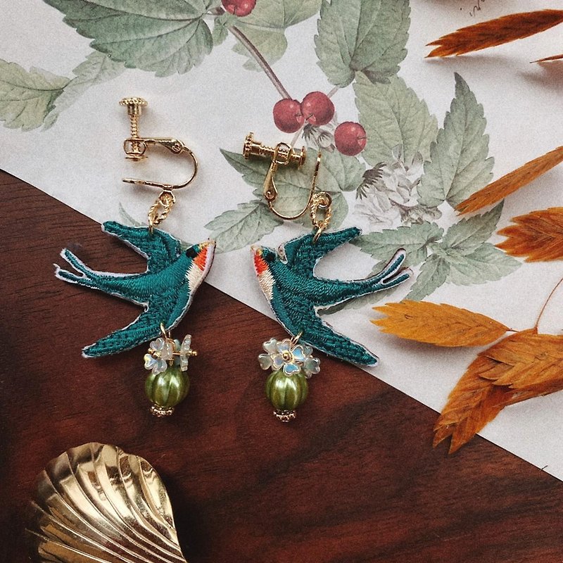 Embroidery earrings | Swallow massager  | Littdlework - Earrings & Clip-ons - Thread Multicolor