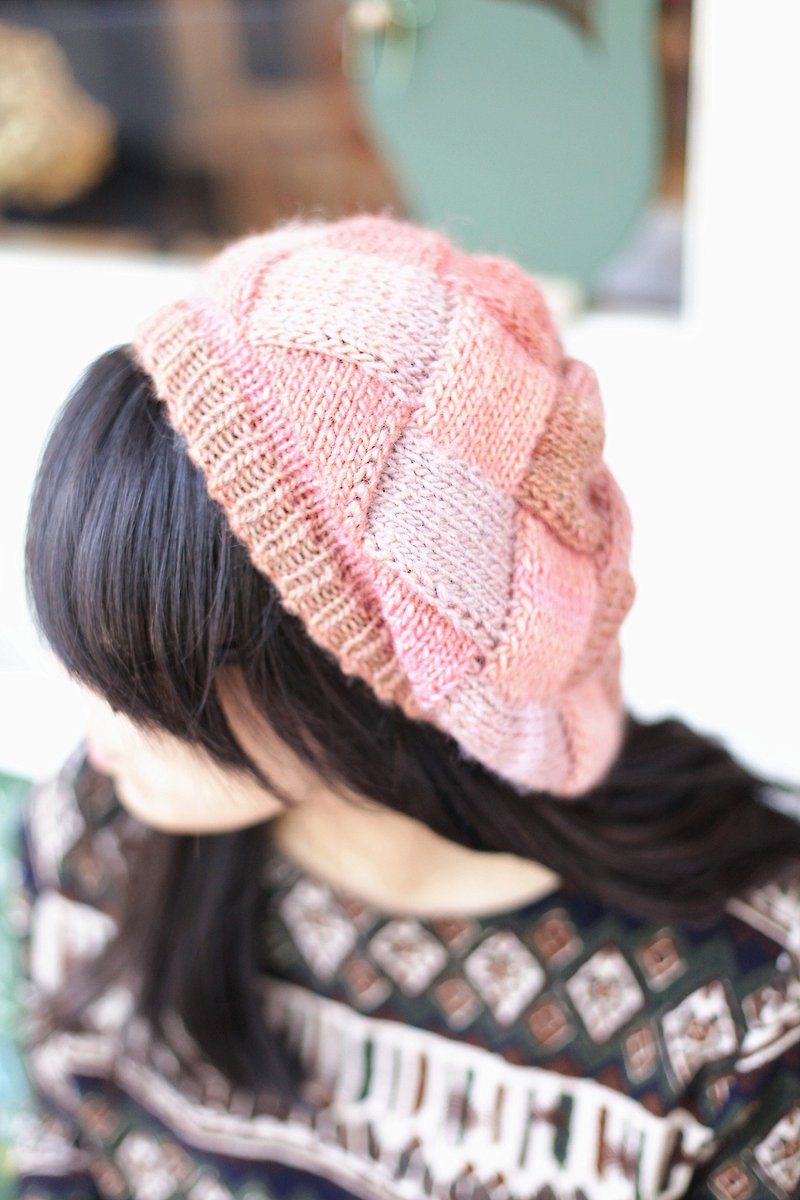 [French] Good day hand-made knit beret hat (pink) - Hats & Caps - Other Materials 